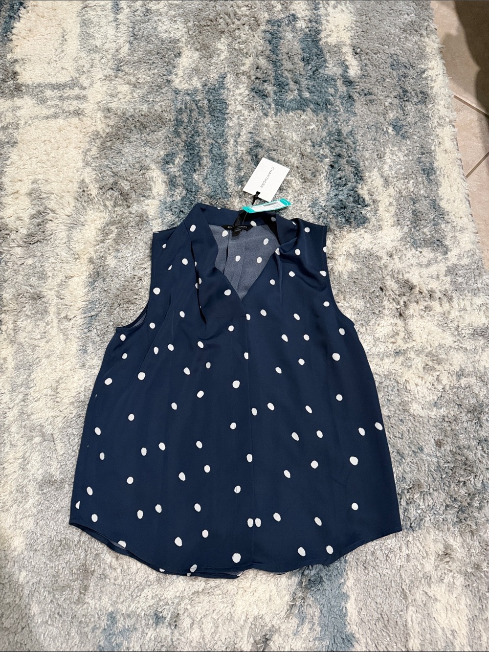 Navy Polka Dot Sleeveless Blouse - White Dots
